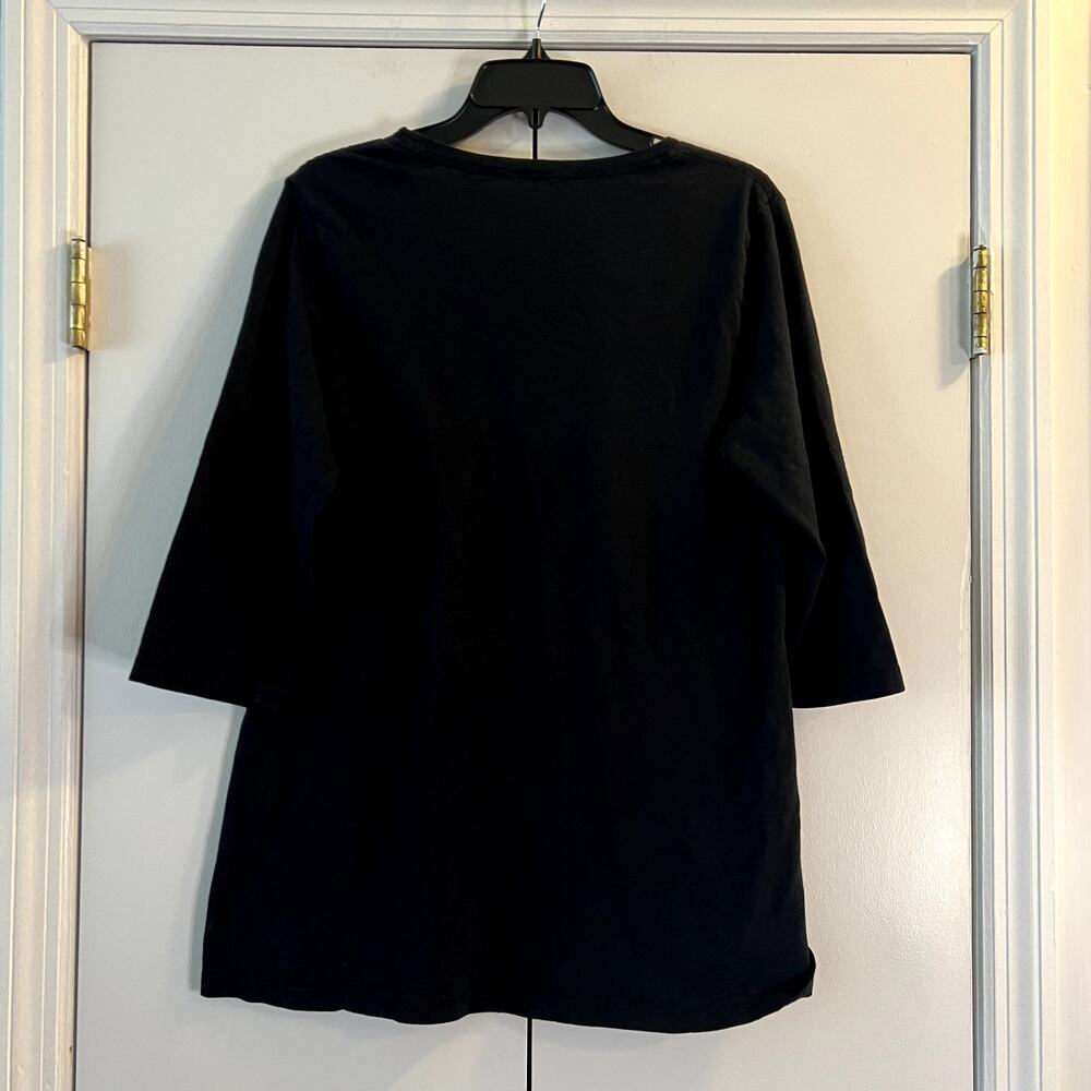 Flax long 100% cotton black top t-shirt crew neck size M Medium - Picture 4 of 4